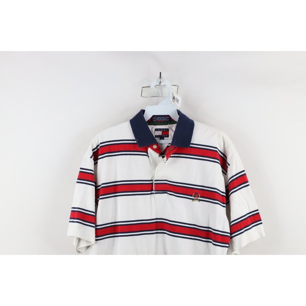 Vintage 90s Tommy Hilfiger Mens Medium Striped Color Block Rugby Polo Shirt - Picture 2 of 14